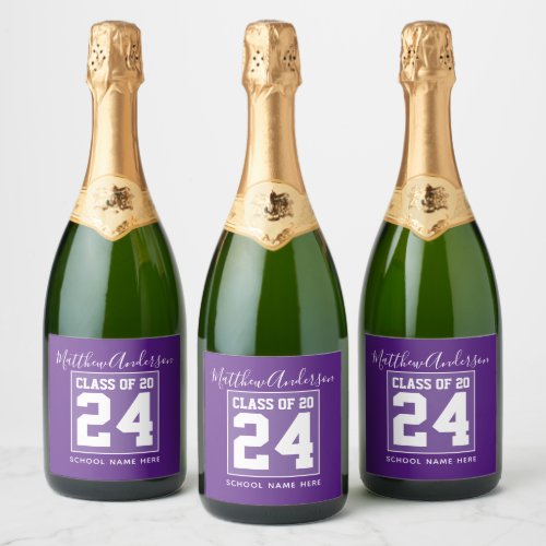 Class of 2024 Modern Royal Purple Graduation Sparkling Wine Label