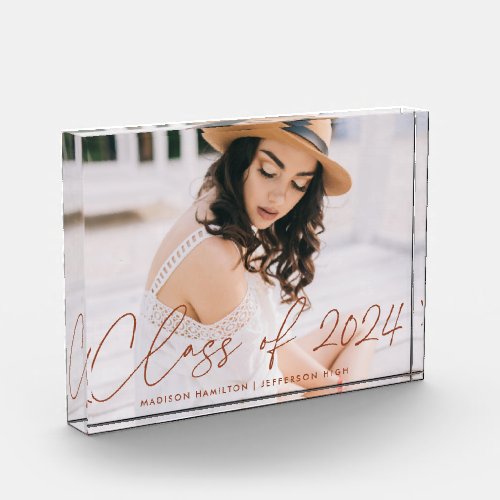 Class of 2024 Modern Terracotta Script Graduation Photo Block