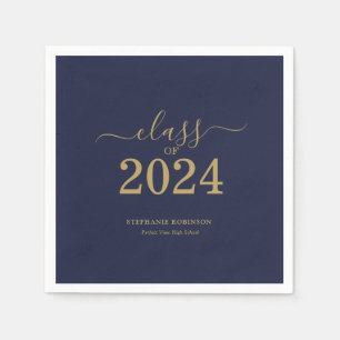 Class of 2024 Navy Blue Gold Graduation Party Napkins