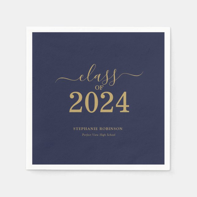 Class of 2024 Navy Blue Gold Graduation Party Napkins (Front)