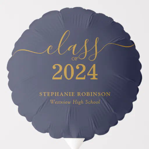Class of 2024 Navy Blue Gold Script Graduation  Balloon