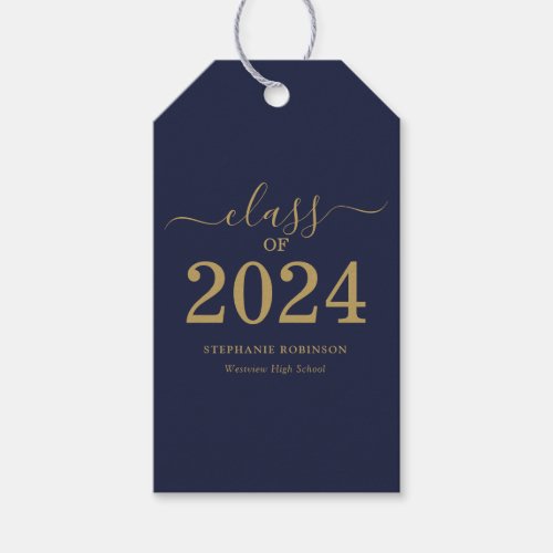 Class of 2024 Navy Blue Gold Script Graduation  Gift Tags