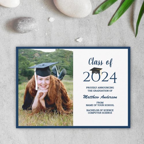 Class of 2024 Navy Blue Graduate Photo Graduation Announcement