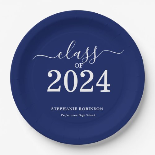 Class of 2024 Navy Blue Graduation Party Paper Plates