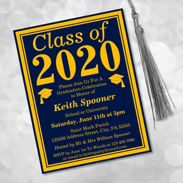Class of 2024 Navy Gold Graduation Invitation Postcard (Creator Uploaded)