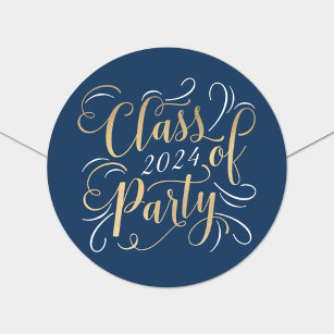 Class of 2024 Navy Gold Graduation Party Classic Round Sticker