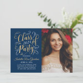 Class of 2024 Navy Gold Graduation Party Photo Invitation (Standing Front)