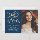Class of 2024 Navy Gold Graduation Party Photo Invitation (Front)