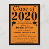Class of 2024 Orange Black Graduation Invitation Postcard (Front)