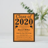 Class of 2024 Orange Black Graduation Invitation Postcard (Standing Front)