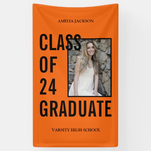 Class Of 2024 Orange  Black Photo Graduation Banner