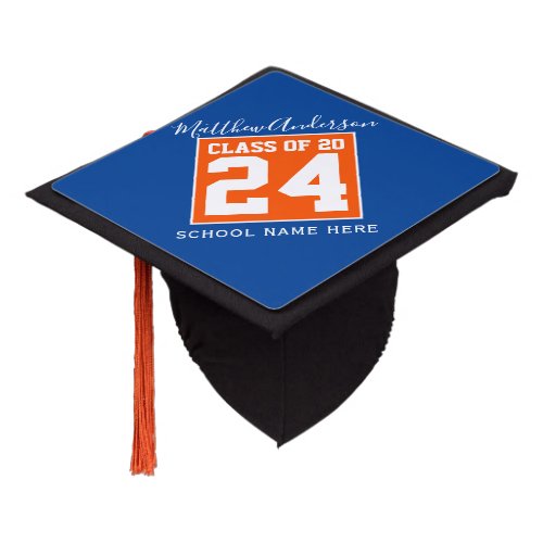 Class of 2024 Orange Blue and Gold Graduate Graduation Cap Topper