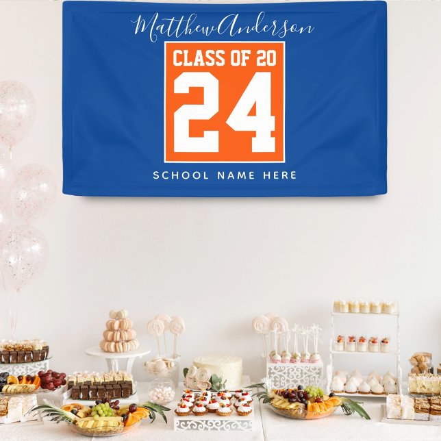 Class of 2024 Orange Blue & Gold Graduation Party Banner (Creator Uploaded)