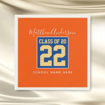 Class Of 2024 Orange Blue & Gold Graduation Party Napkins by littleteapotdesigns at Zazzle