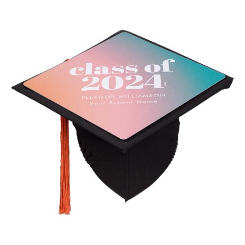 Class of 2024 Peach Blue Gradient Personalized  Graduation Cap Topper
