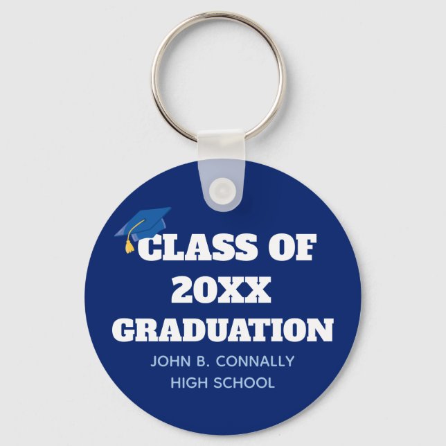 Class of 2024 Personalized School Graduation Blue Keychain (Front)