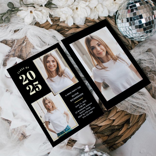 Class of 2024 | Photo Black and Gold Grad Party Foil Invitation (Creator Uploaded)