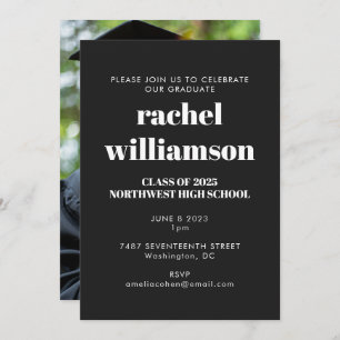 Class of 2024 Photo Graduation Party Black White Invitation