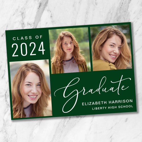 Class of 2024 Photo Script Green Graduation Announcement