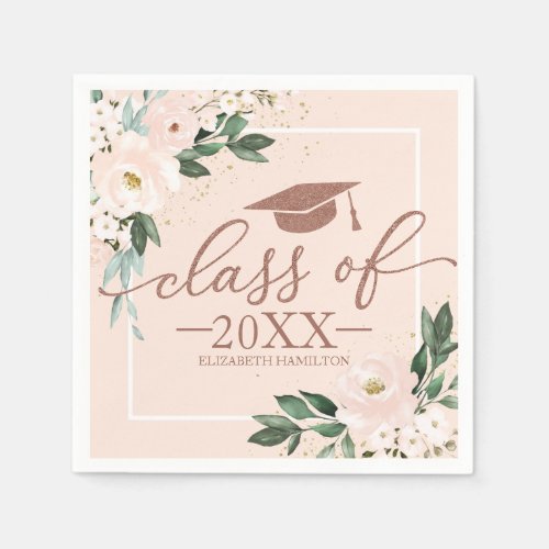 Class Of 2024 Pink Blush Floral Graduation Party Napkins