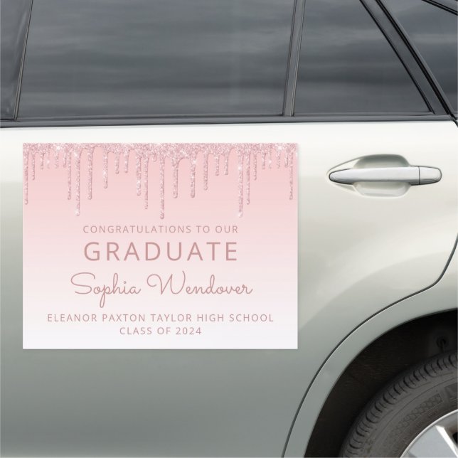 Class of 2024 Pink Glitter Drip Graduation Car Magnet (In Situ)