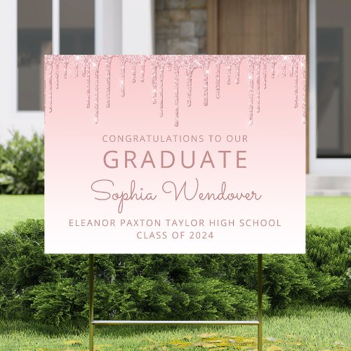 Class of 2024 Pink Glitter Graduation Yard Sign