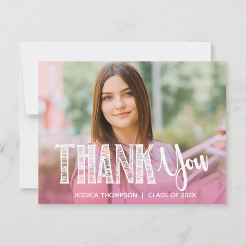 Class of 2024 Pink Two Photo Graduation Thank you Postcard
