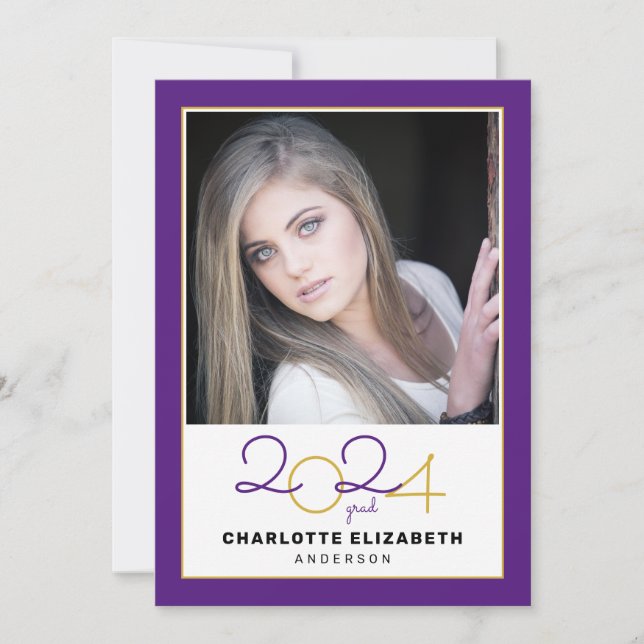 Class of 2024 Purple 2 Photo Graduation Invitation (Front)