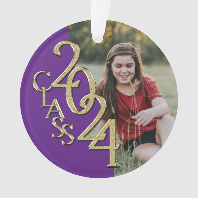 Class of 2024 Purple and Gold with Photo Ornament (Front)