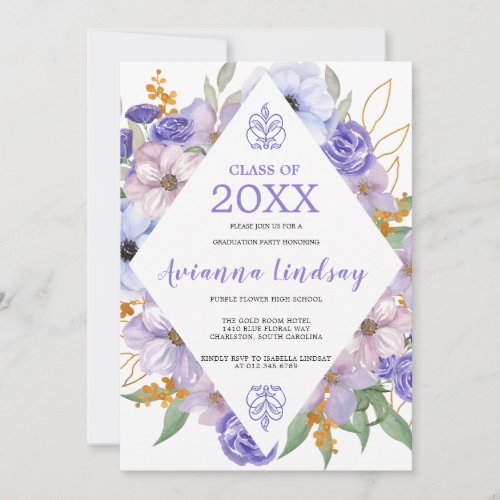 Class of 2024 Purple Floral Graduation Invitation