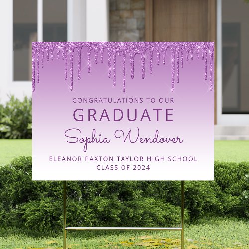 Class of 2024 Purple Glitter Graduation Yard Sign