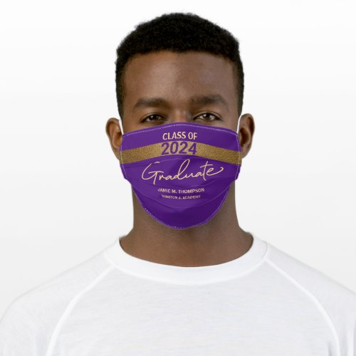 Class of 2024 purple Gold Name Graduation Adult Cloth Face Mask