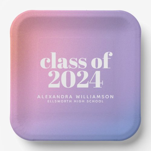 Class of 2024 Purple Gradient Custom Graduation Paper Plates
