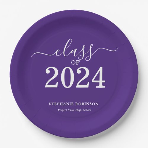 Class of 2024 Purple Graduation Party Paper Plates