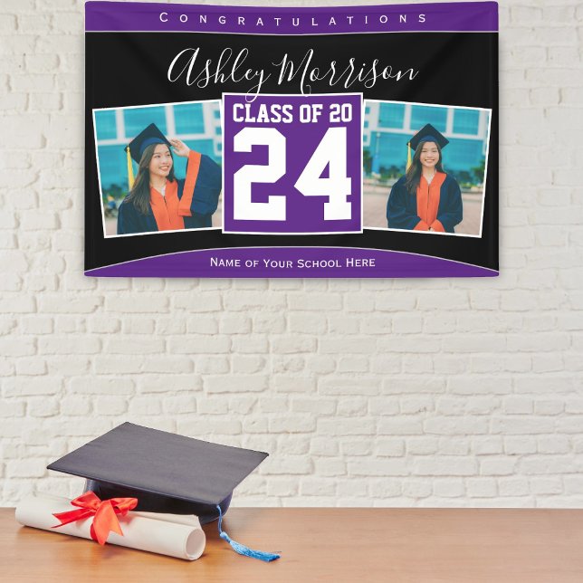 Class of 2024 Purple Graduation Photo Collage Banner (Creator Uploaded)