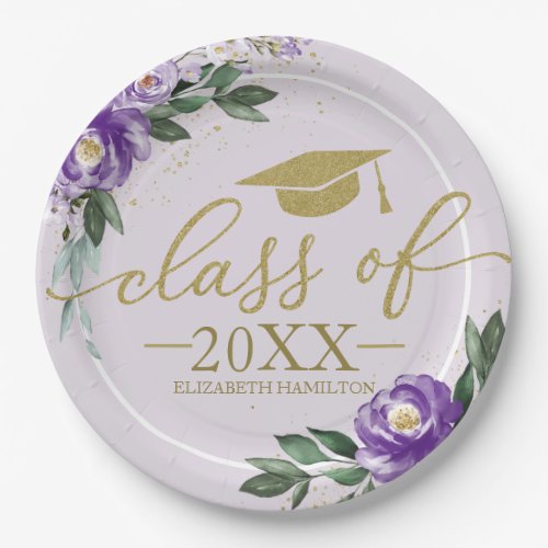 Class Of 2024 Purple Lavender Floral Grad Party Paper Plates