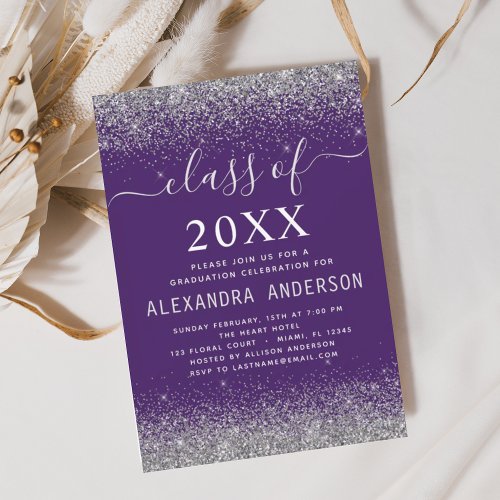 Class of 2024 Purple Silver Graduation Party Invitation