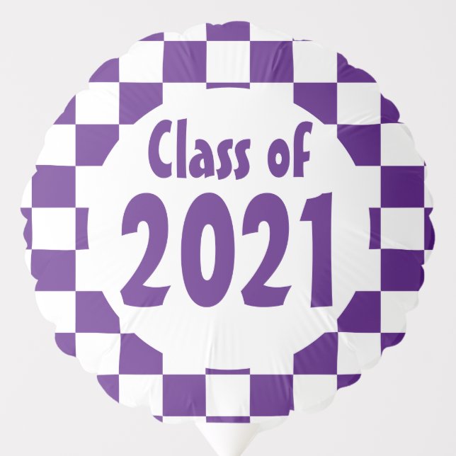 Class of 2024 Purple White Checkerboard Balloon (Front)