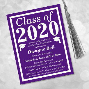 Class of 2024 Purple White Graduation Invitation Postcard