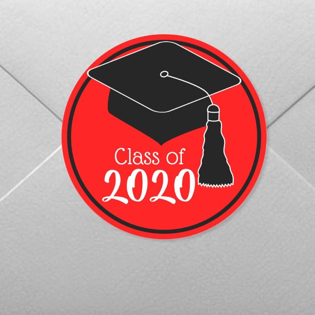 Class of 2024 Red and Black Grad Cap Classic Round Sticker (Creator Uploaded)