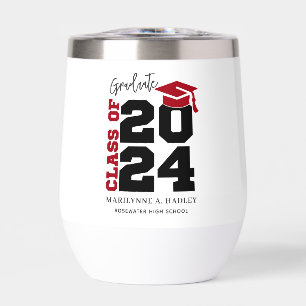 Class of 2024 Red and Black Graduation Thermal Wine Tumbler