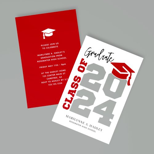 Class of 2024 Red and Grey Graduation Invitation
