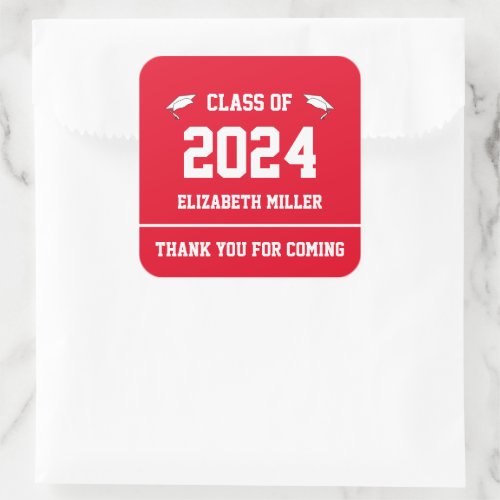 Class of 2024 Red and White Graduation Favor Square Sticker