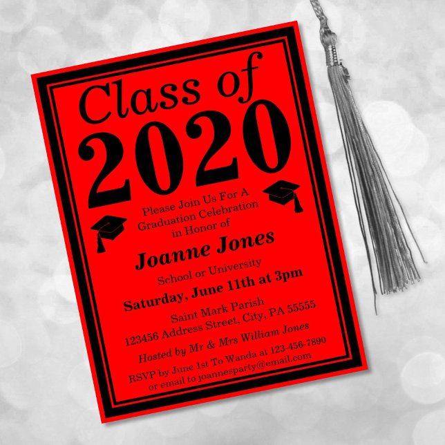 Class of 2024 Red Black Graduation Invitation Postcard (Creator Uploaded)