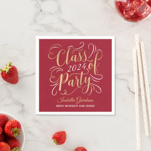 Class of 2024 Red Gold Graduation Party Napkins