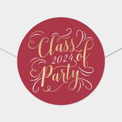 Class of 2024 Red Gold Graduation Party Photo Classic Round Sticker