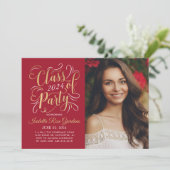 Class of 2024 Red Gold Graduation Party Photo Invitation (Standing Front)