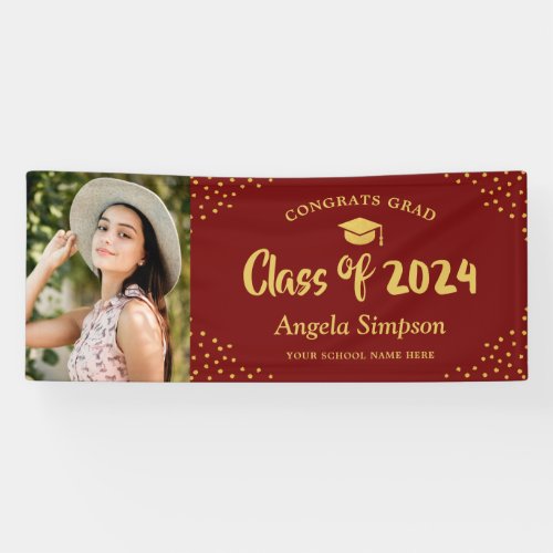 Class of 2024 Red Gold Photo Graduation Party Banner