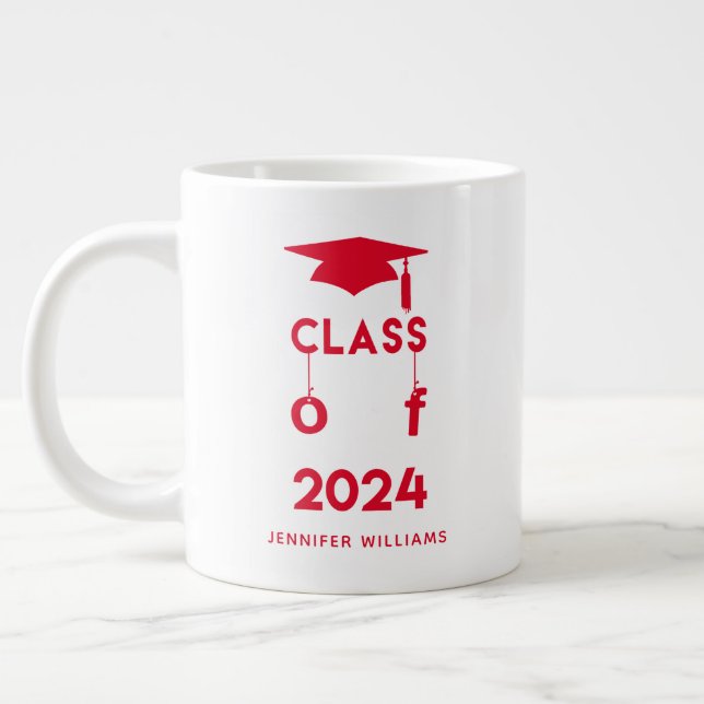 Class of 2024  - Red Graduation Giant Coffee Mug (Left)