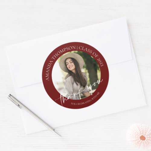 Class Of 2024 Red Photo Graduation Thank You Classic Round Sticker